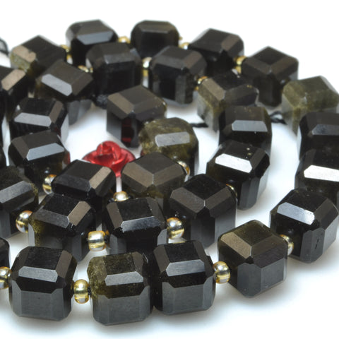 Natural black golden Obsidian stone faceted cube loose beads wholesale gemstone for jewelry making bracelets necklace DIY