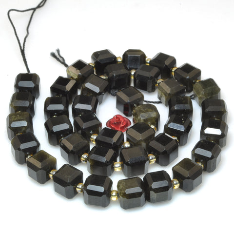 Natural black golden Obsidian stone faceted cube loose beads wholesale gemstone for jewelry making bracelets necklace DIY