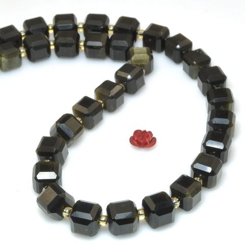Natural black golden Obsidian stone faceted cube loose beads wholesale gemstone for jewelry making bracelets necklace DIY