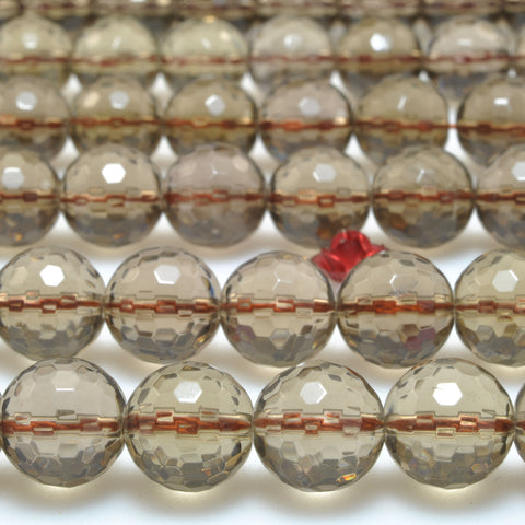 Natural Smoky Quartz faceted loose round beads gemstone wholesale for jewelry making 15''