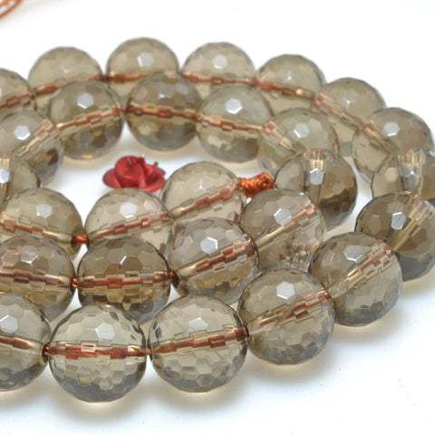 Natural Smoky Quartz faceted loose round beads gemstone wholesale for jewelry making 15''