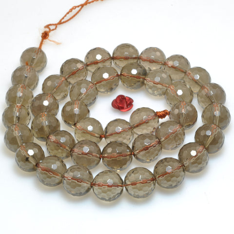 Natural Smoky Quartz faceted loose round beads gemstone wholesale for jewelry making 15''