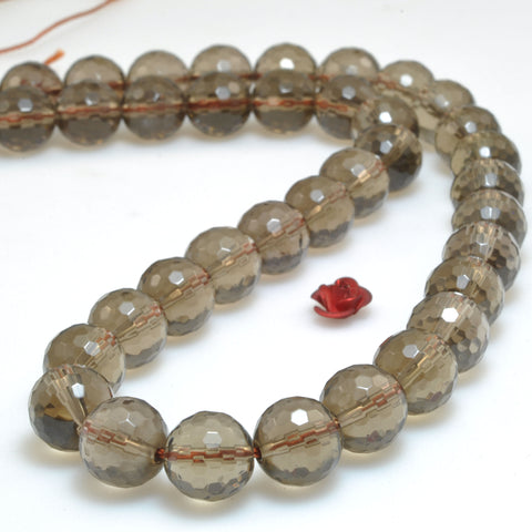 Natural Smoky Quartz faceted loose round beads gemstone wholesale for jewelry making 15''