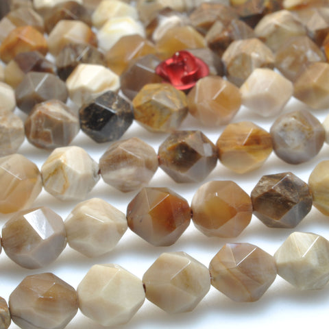 Natural Petrified Wood Jasper star cut faceted nugget beads brown stone loose gemstone wholesale for jewelry making