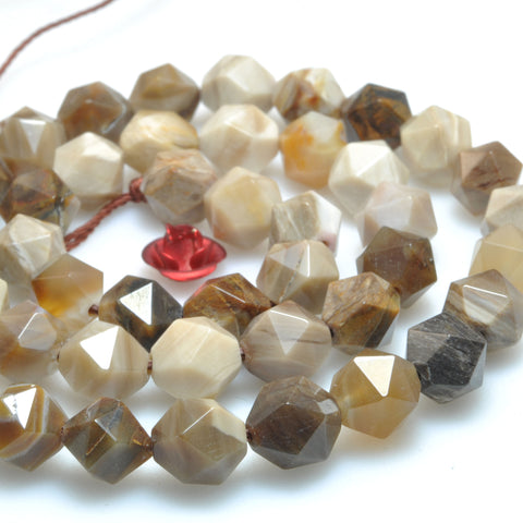 Natural Petrified Wood Jasper star cut faceted nugget beads brown stone loose gemstone wholesale for jewelry making