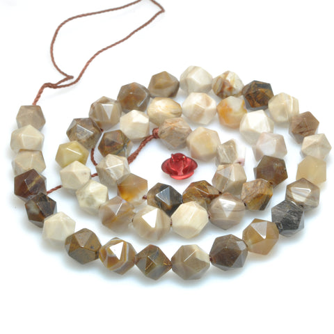 Natural Petrified Wood Jasper star cut faceted nugget beads brown stone loose gemstone wholesale for jewelry making