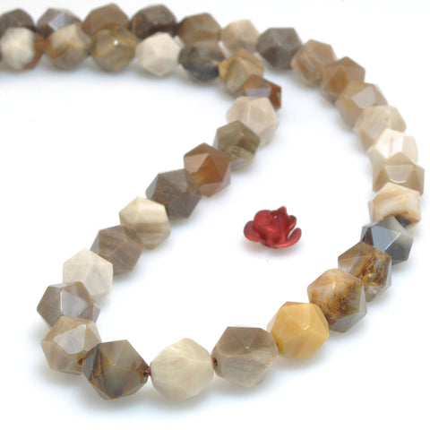 Natural Petrified Wood Jasper star cut faceted nugget beads brown stone loose gemstone wholesale for jewelry making