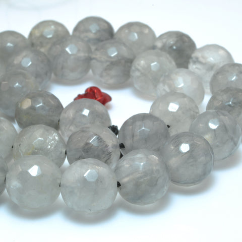 Natural Gray Rock Crystal faceted round beads wholesale gemstone for jewelry making