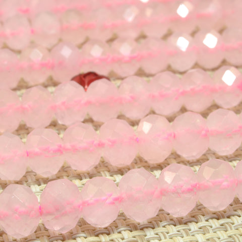 Natural Rose Quartz faceted rondelle loose beads pink crystal stone wholesale gemstone for jewelry making diy bracelet necklace