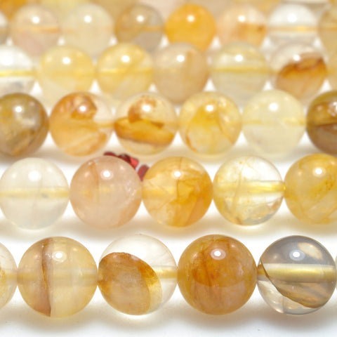 Natural Citrine Golden Healer Quartz Stone Smooth Round Loose Beads Wholesale Gemstone for Jewelry Making Diy Bracelets Necklace