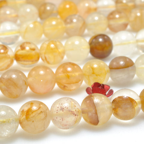 Natural Citrine Golden Healer Quartz Stone Smooth Round Loose Beads Wholesale Gemstone for Jewelry Making Diy Bracelets Necklace