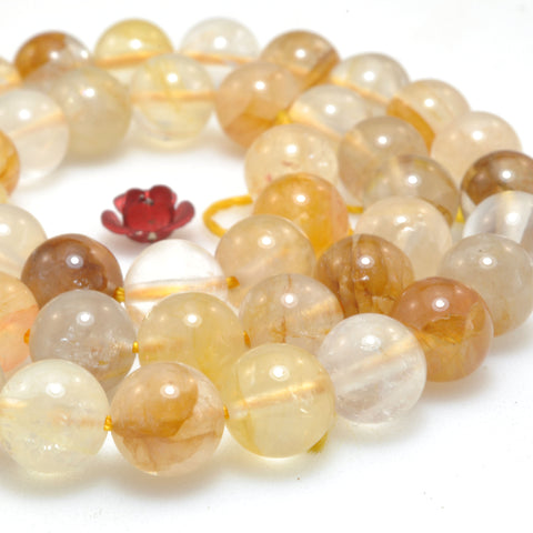 Natural Citrine Golden Healer Quartz Stone Smooth Round Loose Beads Wholesale Gemstone for Jewelry Making Diy Bracelets Necklace