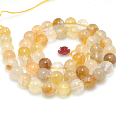 Natural Citrine Golden Healer Quartz Stone Smooth Round Loose Beads Wholesale Gemstone for Jewelry Making Diy Bracelets Necklace
