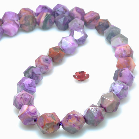 YesBeads Purple Mexican Crazy Lace Agate star cut faceted nugget beads 6mm-10mm 15"
