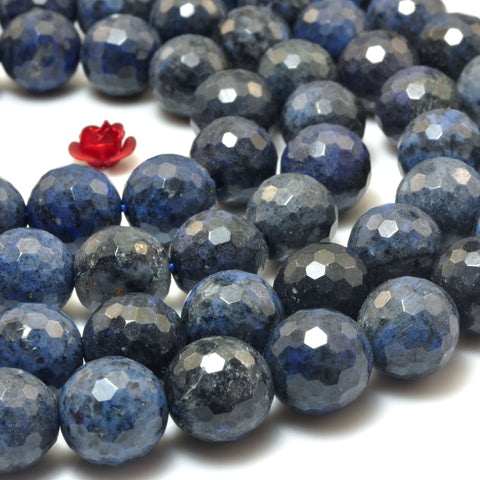 YesBeads Natural Dark Blue Dumortierite faceted round beads gemstone wholesale jewelry making 15"