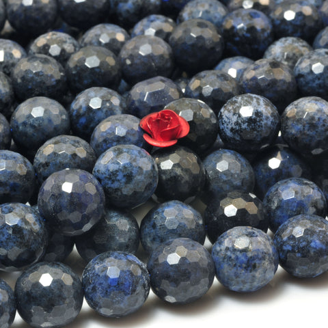 YesBeads Natural Dark Blue Dumortierite faceted round beads gemstone wholesale jewelry making 15"