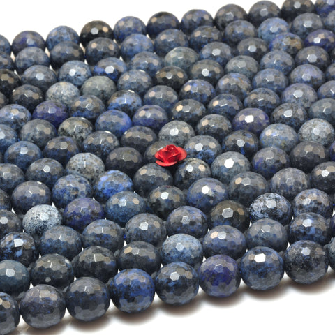YesBeads Natural Dark Blue Dumortierite faceted round beads gemstone wholesale jewelry making 15"