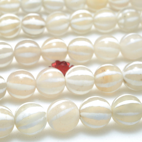 White Agate watermelon smooth round beads loose gemstone wholesale for jewelry making bracelet diy stuff