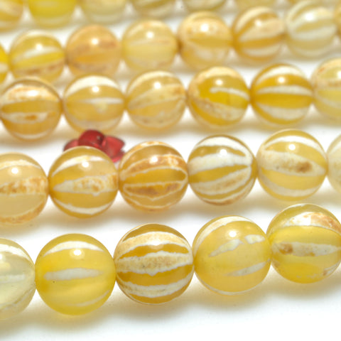 Yellow Agate watermelon smooth round beads loose gemstone wholesale for jewelry making bracelet diy stuff