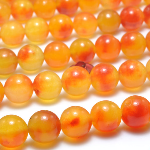 Iced Peach Jade floating flower Orange Jade Stone smooth round loose beads wholesale gemstone jewelry making bracelets necklace