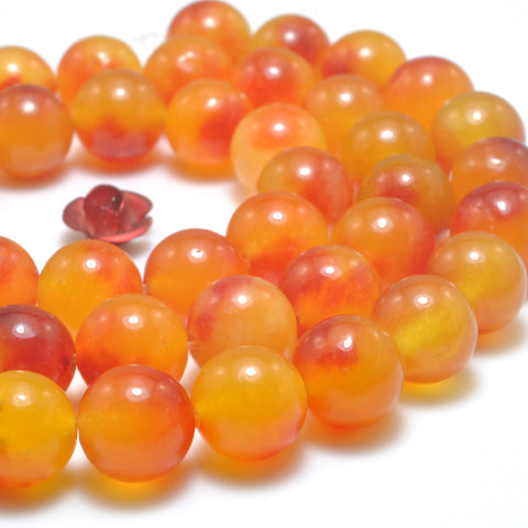 Iced Peach Jade floating flower Orange Jade Stone smooth round loose beads wholesale gemstone jewelry making bracelets necklace