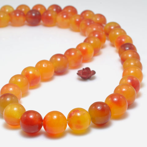 Iced Peach Jade floating flower Orange Jade Stone smooth round loose beads wholesale gemstone jewelry making bracelets necklace