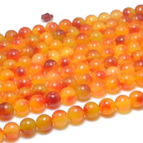 Iced Peach Jade floating flower Orange Jade Stone smooth round loose beads wholesale gemstone jewelry making bracelets necklace