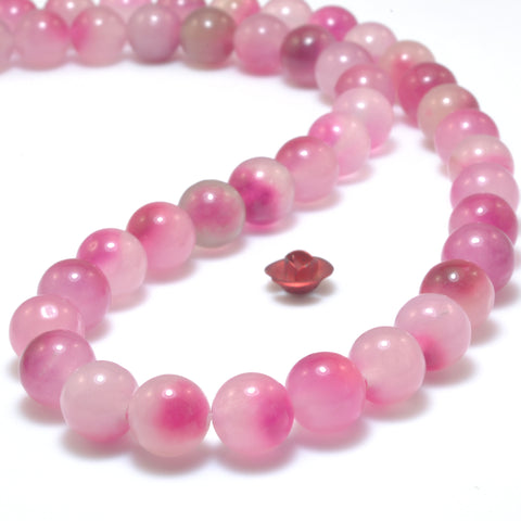 Honey Peach Jade Iced floating flower Pink Jade Stone smooth round loose beads wholesale gemstone jewelry making bracelets necklace
