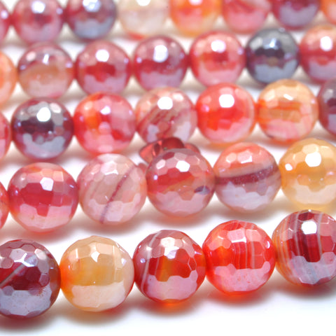 Red Banded Agate Titanium Coated Faceted Round Loose Beads Wholesale Gemstone Semi Precious Stone for Jewelry Making Bracelets