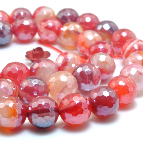 Red Banded Agate Titanium Coated Faceted Round Loose Beads Wholesale Gemstone Semi Precious Stone for Jewelry Making Bracelets