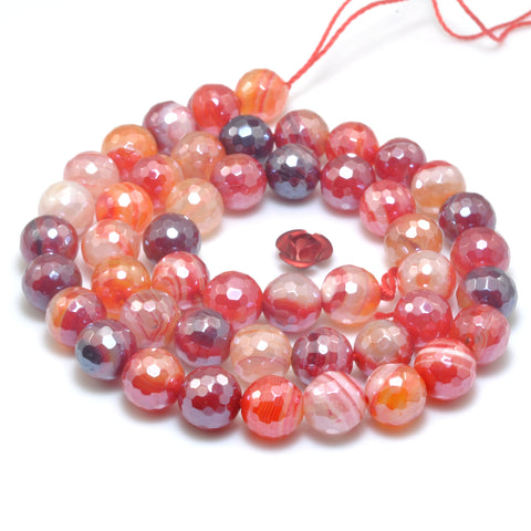 Red Banded Agate Titanium Coated Faceted Round Loose Beads Wholesale Gemstone Semi Precious Stone for Jewelry Making Bracelets