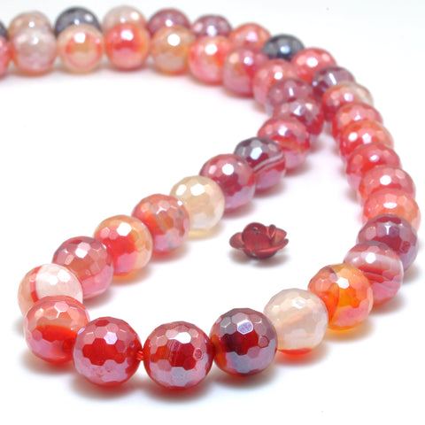 Red Banded Agate Titanium Coated Faceted Round Loose Beads Wholesale Gemstone Semi Precious Stone for Jewelry Making Bracelets