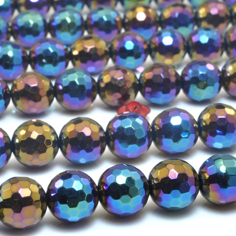 YesBeads Titanium Coated Black Onyx faceted round beads gemstone wholesale 15"