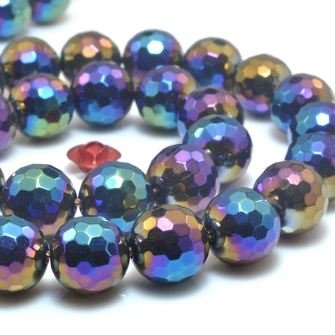 YesBeads Titanium Coated Black Onyx faceted round beads gemstone wholesale 15"