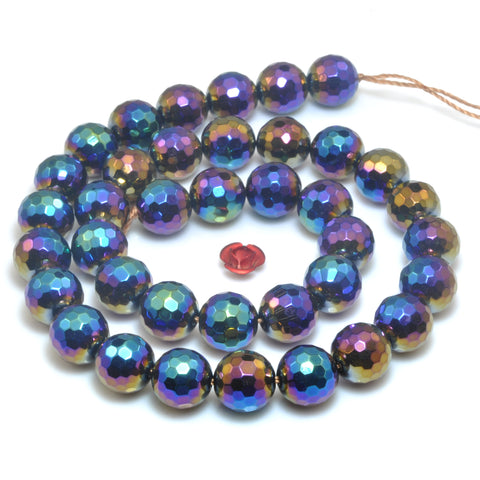 YesBeads Titanium Coated Black Onyx faceted round beads gemstone wholesale 15"