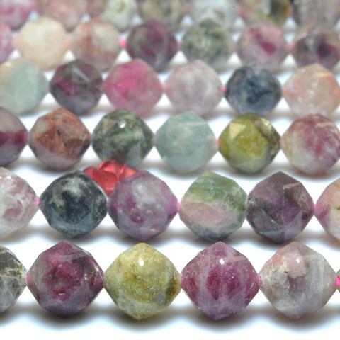 Natural Watermelon Tourmaline Multicolor Stone diamond faceted round loose beads wholesale gemstone for jewelry making bracelet DIY