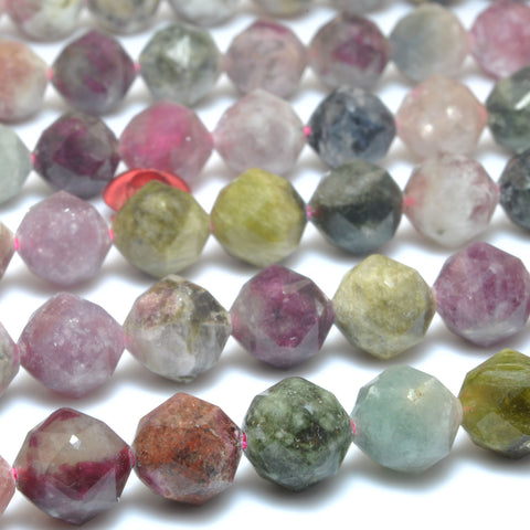 Natural Watermelon Tourmaline Multicolor Stone diamond faceted round loose beads wholesale gemstone for jewelry making bracelet DIY