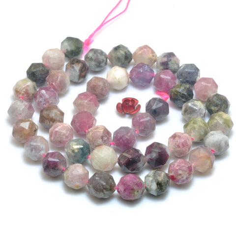 Natural Watermelon Tourmaline Multicolor Stone diamond faceted round loose beads wholesale gemstone for jewelry making bracelet DIY