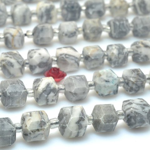 Natural Picasso Jasper faceted cube loose beads gray map stone wholesale gemstone for jewelry making