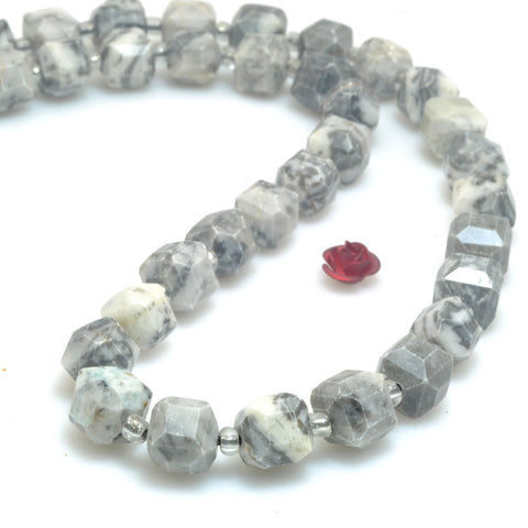 Natural Picasso Jasper faceted cube loose beads gray map stone wholesale gemstone for jewelry making