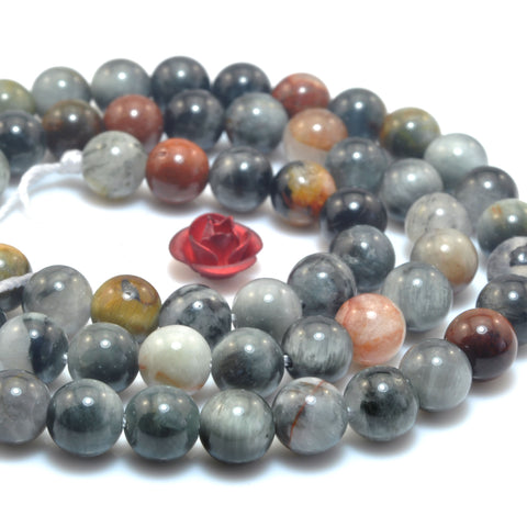 Natural Eagle Eye Gray Hawk Eye smooth round loose beads gemstone wholesale for jewelry making bracelet