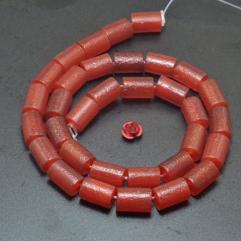 Carnelian stone frosted matte tube loose beads red agate gemstone wholesale for jewelry making bracelet DIY