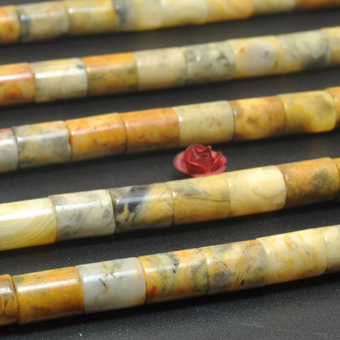 Natural Yellow Crazy Lace Agate smooth tube beads wholesale gemstone for jewelry making DIY bracelets