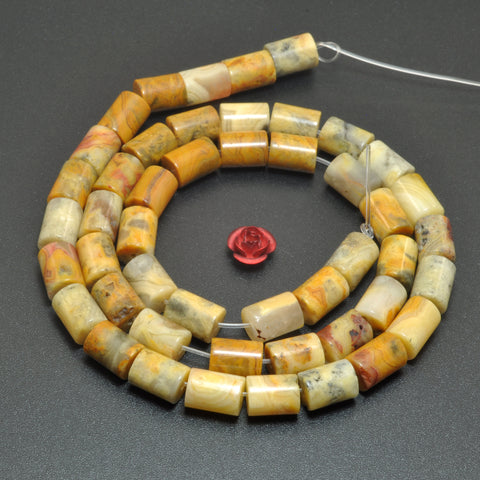 Natural Yellow Crazy Lace Agate smooth tube beads wholesale gemstone for jewelry making DIY bracelets
