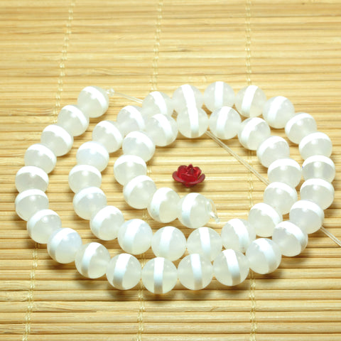 White Agate oneline Tibetan Agate smooth round beads wholesale loose gemstone for jewelry making diy