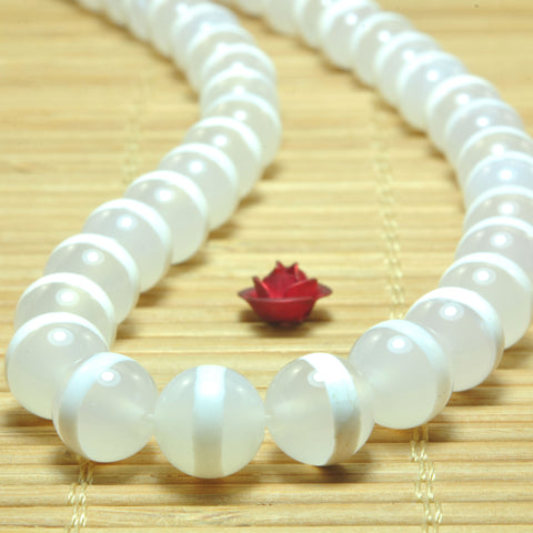 White Agate oneline Tibetan Agate smooth round beads wholesale loose gemstone for jewelry making diy
