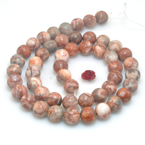 Natural Red Spider Web banded Jasper Smooth round beads wholesale marble gemstone for jewelry making