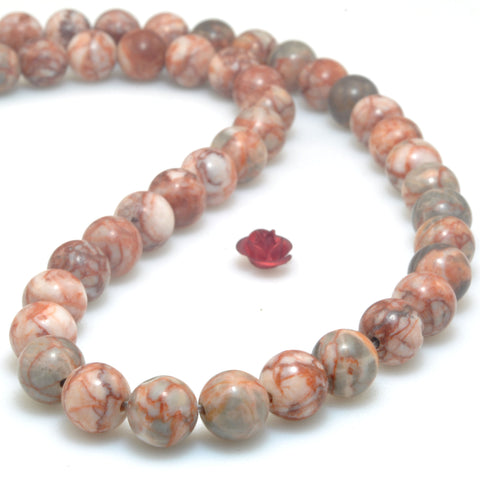 Natural Red Spider Web banded Jasper Smooth round beads wholesale marble gemstone for jewelry making