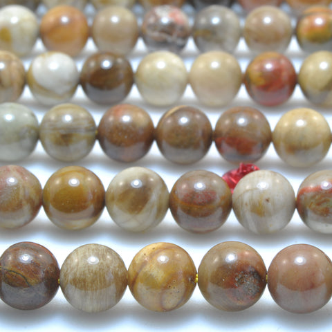 Natural Petrified Wood Jasper smooth round loose beads wholesale gemstone for jewelry making DIY