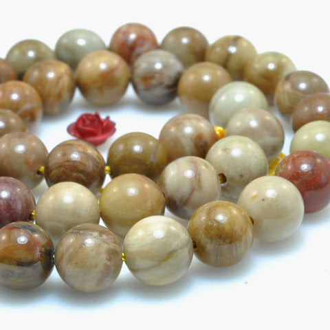 Natural Petrified Wood Jasper smooth round loose beads wholesale gemstone for jewelry making DIY